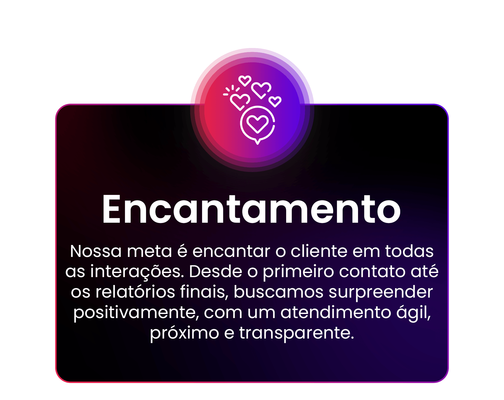 Nossa meta é encantar o cliente em todas as interações. Desde o primeiro contato até os relatórios finais, buscamos surpreender positivamente, com um atendimento ágil, próximo e transparente.